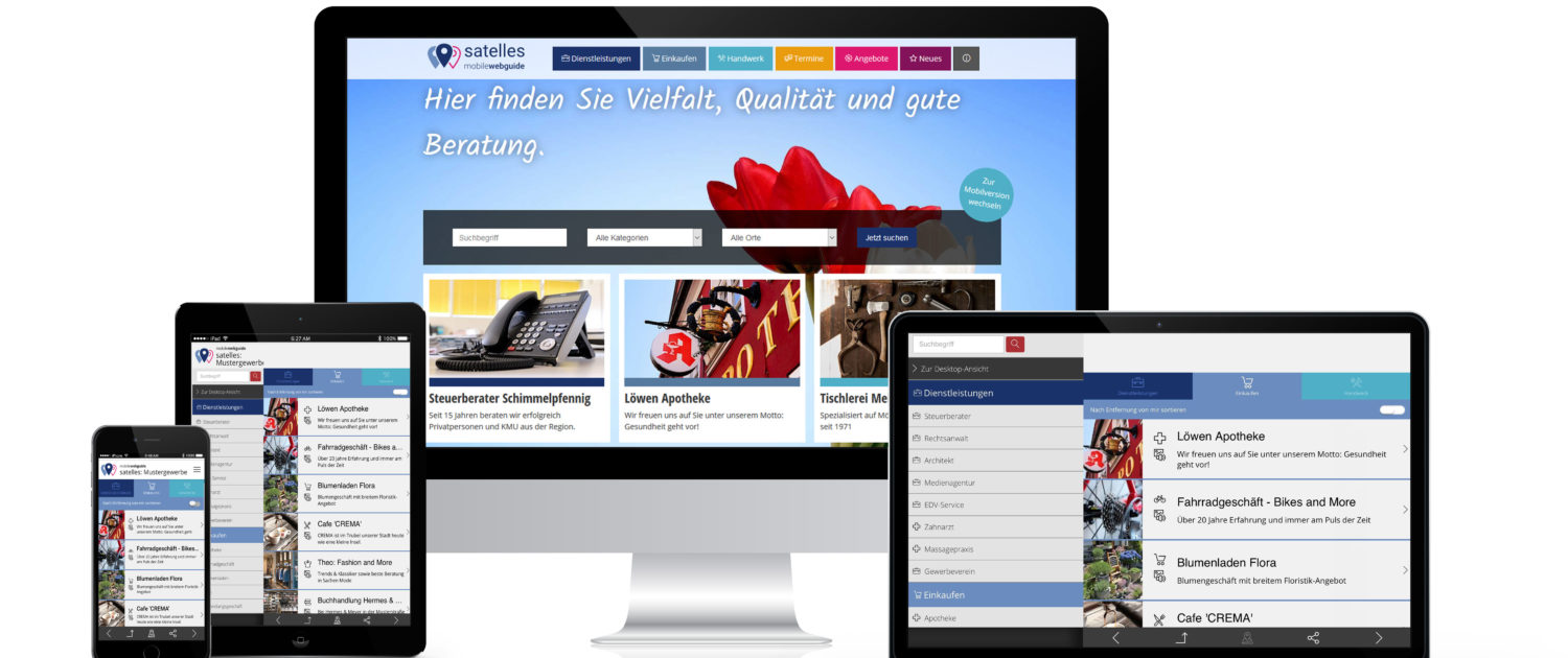 satelles mobilewebguide: digitales Stadtmarketing, Stadt App, Online Marktplatz